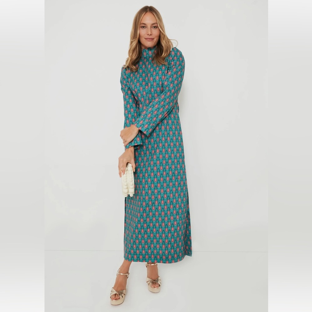 Hyacinth House Teal & Red Floral Mock Neck Maris Dress - Tuckernuck - Size L